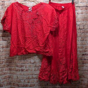 PHOENIX Top and Skirt Set PINK Embroidered VINTAGE Size Med NWT